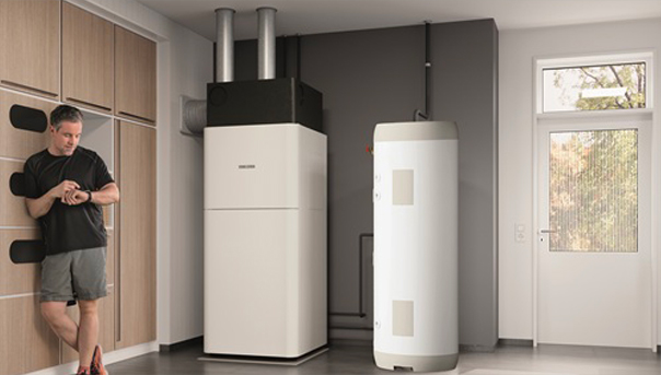 Internal air source heat pump with integrated MVHR